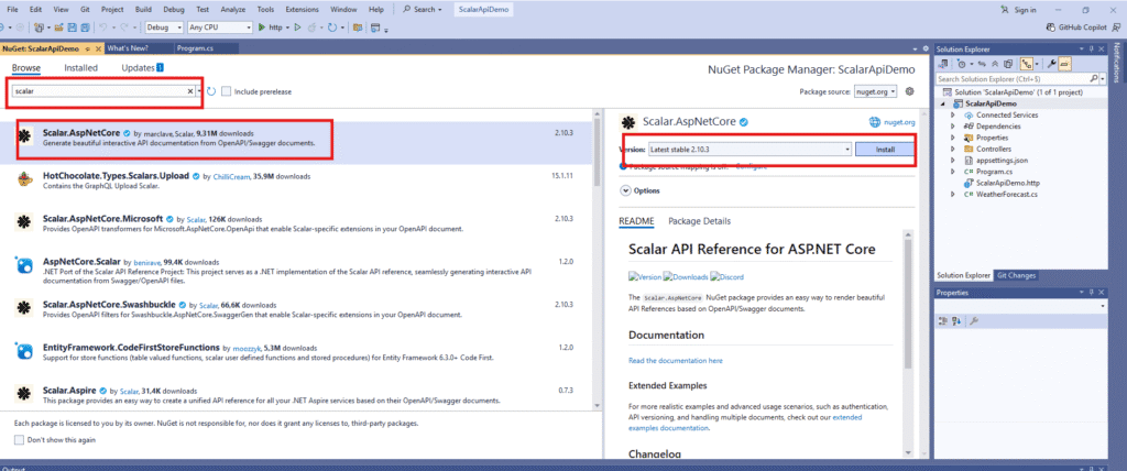 add Scalar  package using nuget